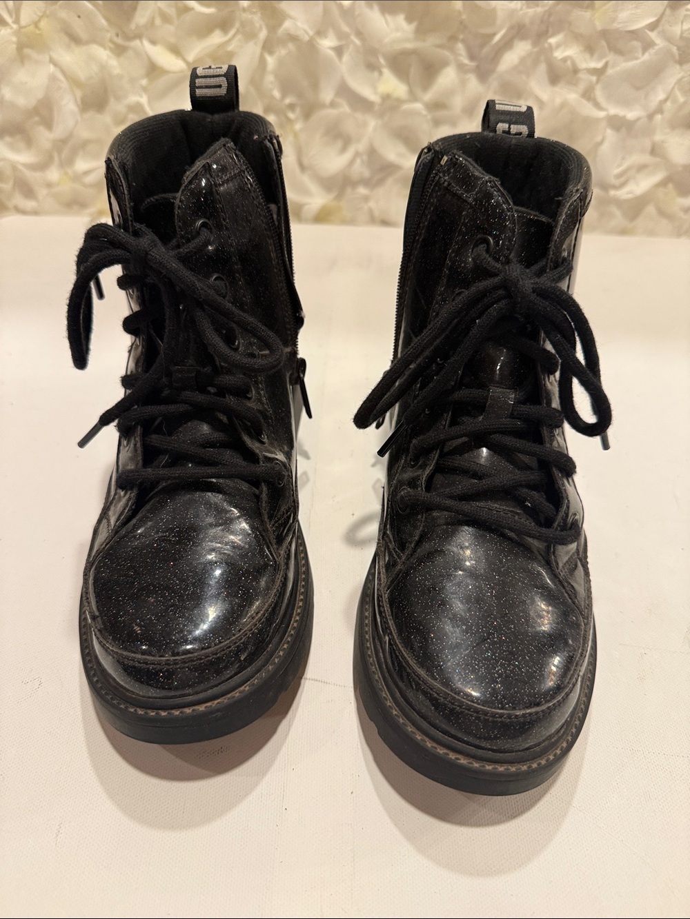 UGG Black Glitter Lace-Up Kids Combat Boots